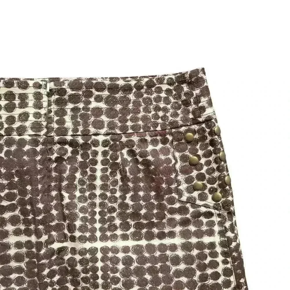 Ideology Women's Ivory & Brown Poly Circle Print Straight Skirt w Stud Accents - Picture 11 of 14